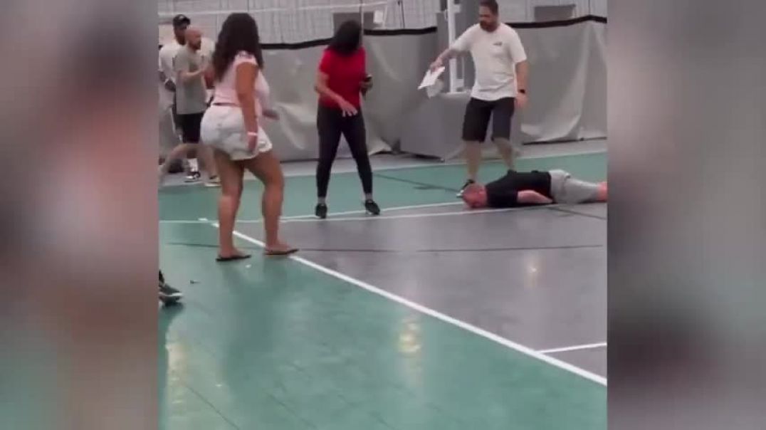 Shocking moment basketball referee KNOCKS OUT dad during massive brawl