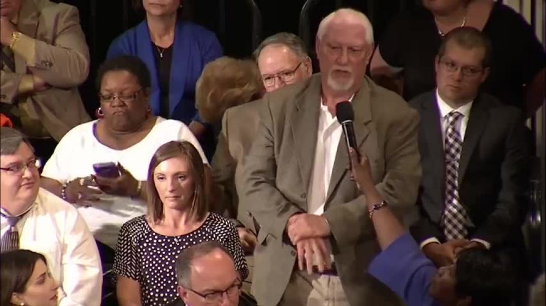 Why restrict & good & gun owners, resident asks President Obama at town hall