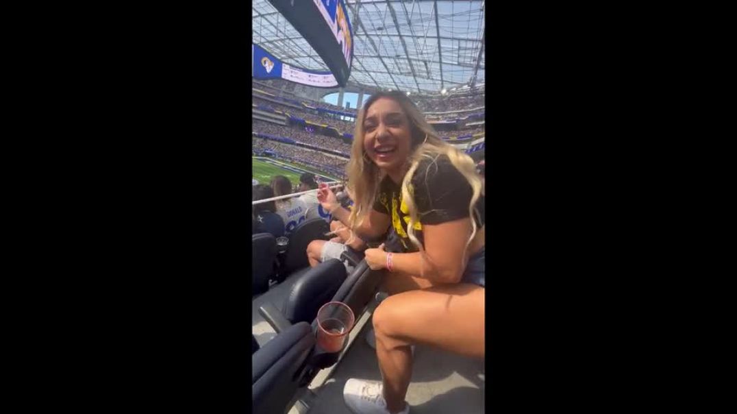 Woman takes apart a flag to use as a long straw to steal people drinks at the ballgame!