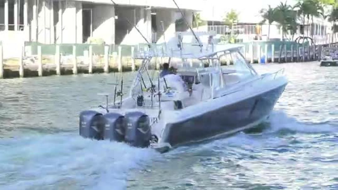 Boats Arriving And Leaving From The Miami River Near Miami Beach Florida USA