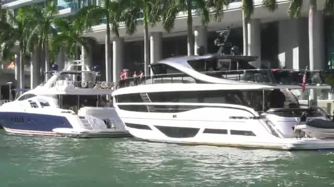 Boats Arriving And Leaving From The Miami River Near Miami Beach Florida USA