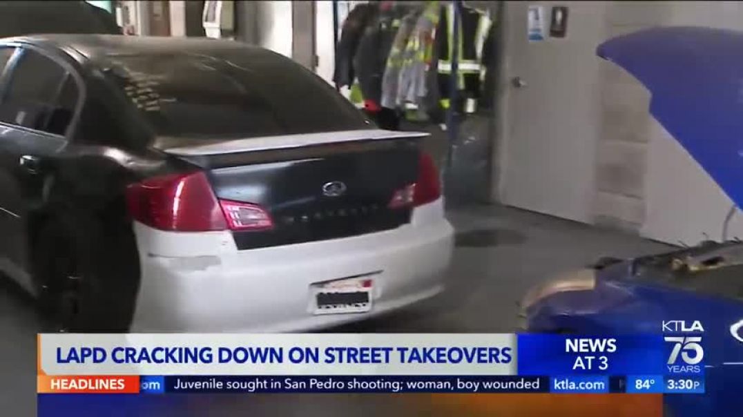 ⁣Los Angeles Police show off vehicles seized during street takeover crackdown