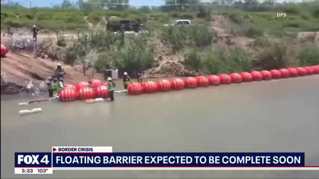 ⁣Texas' floating border wall in portion of Rio Grande nearing completion