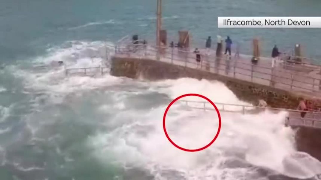 Devon Footage shows moment girl is swept into the sea by huge wave