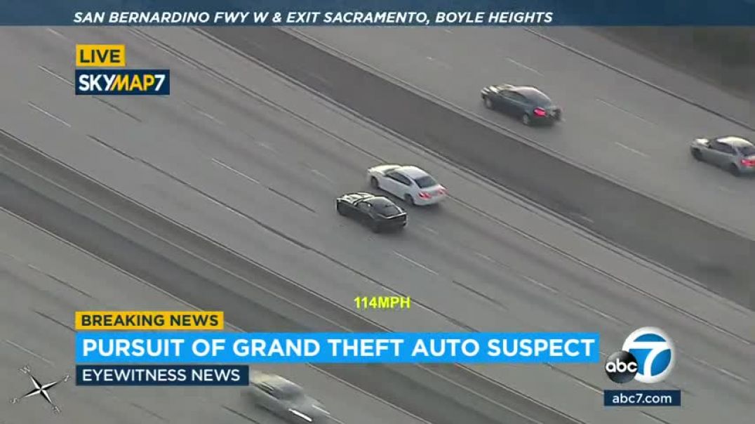 ⁣CHASE Wild high-speed chase of stolen Jaguar through LA freeways