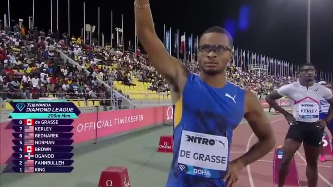 ⁣Fred Kerley completes comeback to win 200m at Diamond League in Doha