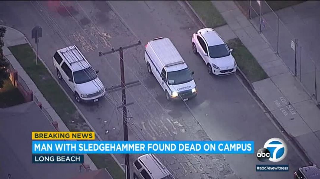 ⁣Man who climbed fence at Long Beach school with hammer dead after being confronted
