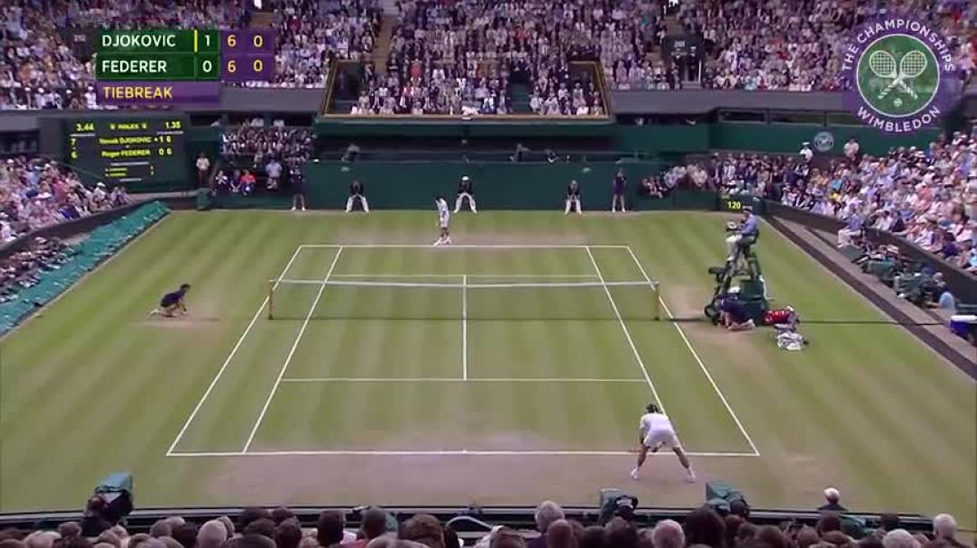 ⁣Wimbledons greatest tie-break? Epic battle between Novak Djokovic and Roger Federer in 2015 Final