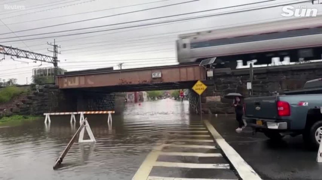 ⁣Heavy rains flood streets in New York's Hudson Valley