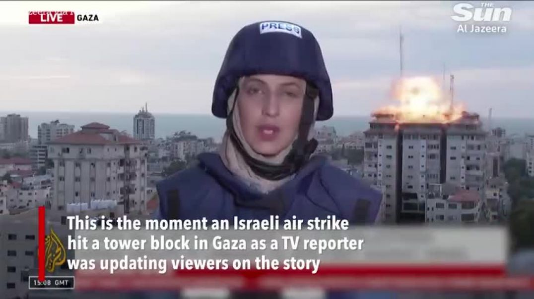 ⁣Near Miss Tower struck by missile as Al Jazeera journalist is live on-air in Gaza