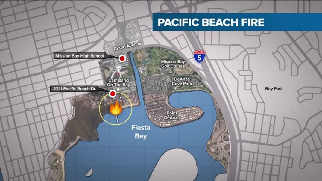 Firefighters battle structure fire burning on Campland on the Bay in Pacific Beach