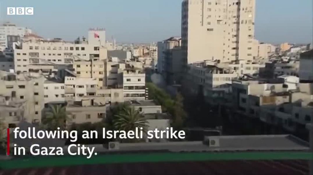 ⁣Israel-Gaza Strike collapses building during live BBC report - BBC News