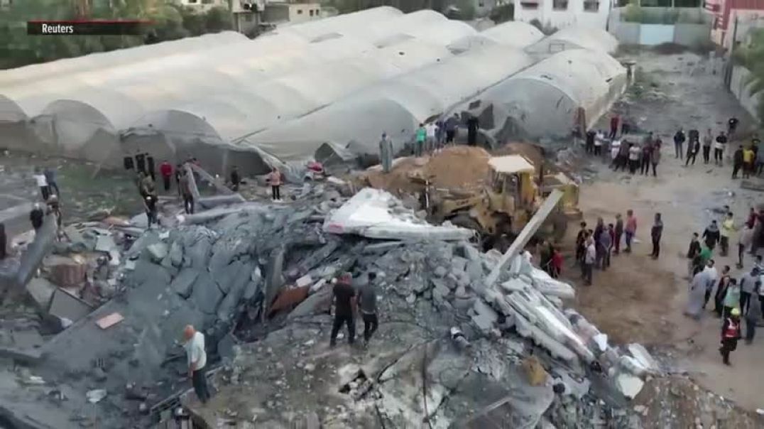 ⁣Drone footage shows excavators removing rubble in Gaza neighborhood   ABS-CBN News