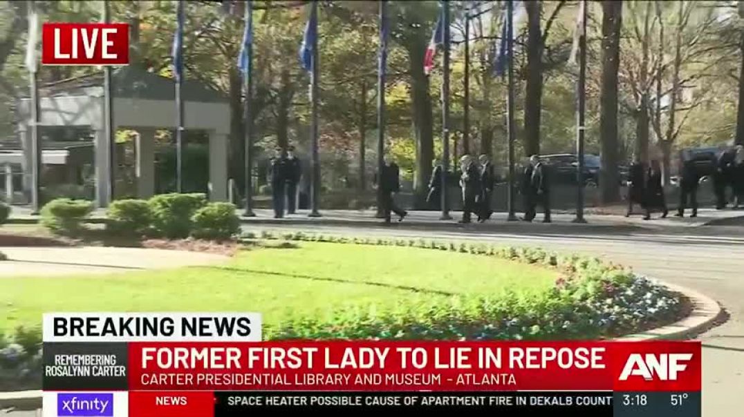 ⁣Former First Lady Rosalynn Carter's casket arrives at The Carter Center to lie in repose