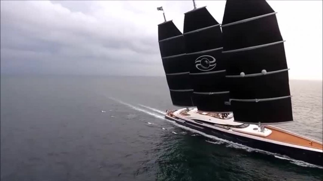 Oceanco 106m  347′10″ Black Pearl having sea trials with her sails set