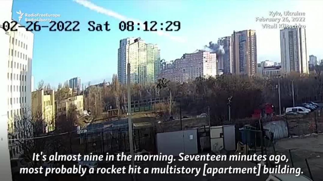 ⁣Residential Tower In Kyiv Hit By Missile Strike