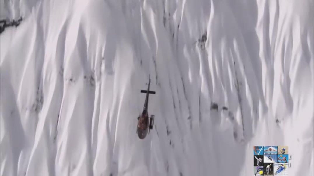 ⁣Snowboarding and skis  Running from an avalanche
