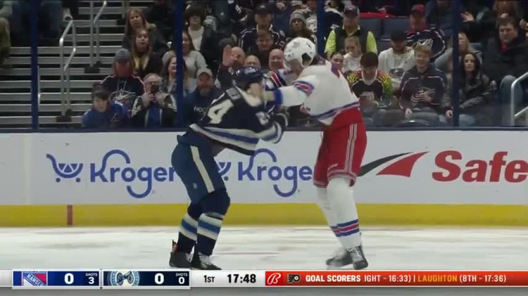 ⁣Rangers' Matt Rempe Meets His Match In Wicked Fight With Blue Jackets' Mathieu Olivier