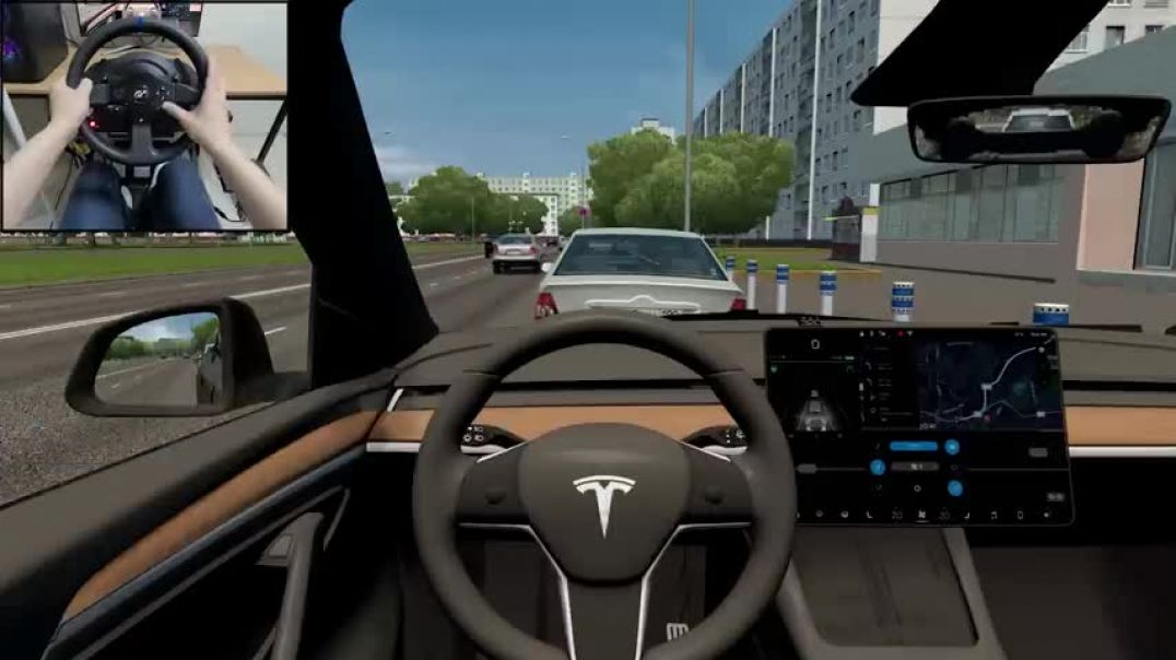 ⁣City Car Driving - Tesla Model Y [Steering wheel gameplay]