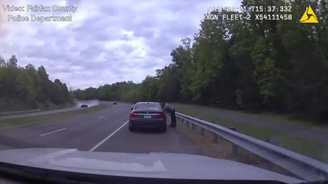 ⁣Video shows speeding BMW crash into Virginia officer at traffic stop