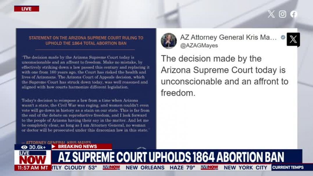 ⁣WATCH Governor responds to Arizona Supreme Court upholding Civil War-era abortion ban