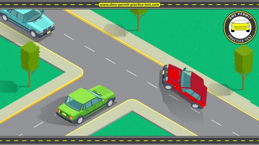 ⁣Which car has the right of way Understand Right-of-way rule for T-Intersections   DMV Permit Test