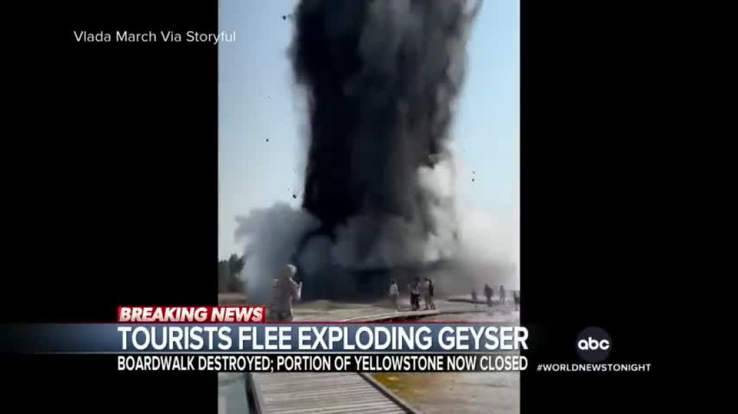 ⁣Video shows tourists flee as Yellowstone geyser erupts