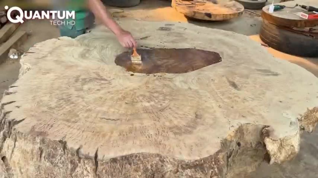 Man Transforms Massive Tree Log into Amazing Table   by @WoodworkingCraftsman