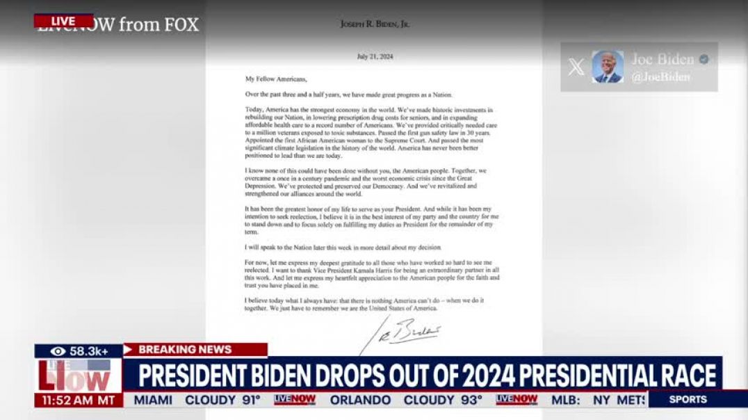 ⁣BREAKING Biden drops out of 2024 presidential race   LiveNOW from FOX